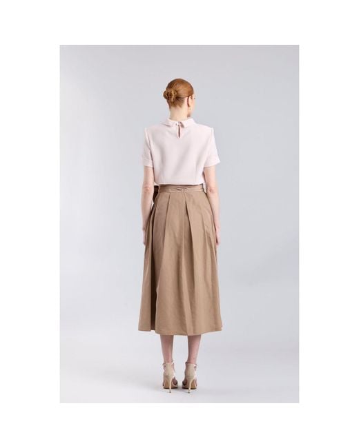 The Extreme Collection Natural Neutrals Camel Midi Skirt Taffeta With Waist Tie