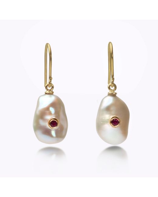 The Jewellery Store London Metallic Keshi Pearl Earrings With Ruby