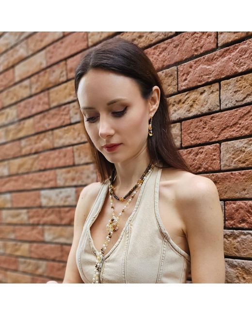 Farra Metallic Tiger-Eye With Heart Shaped Citrine Short Necklace