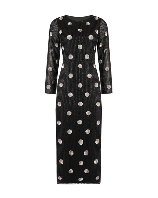 Rose & Nancy Black Merrin Polka Dot Hand Beaded Midi Dress