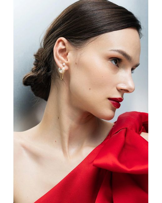 Lisa&Co. Metallic Earrings Double Pearl Swing