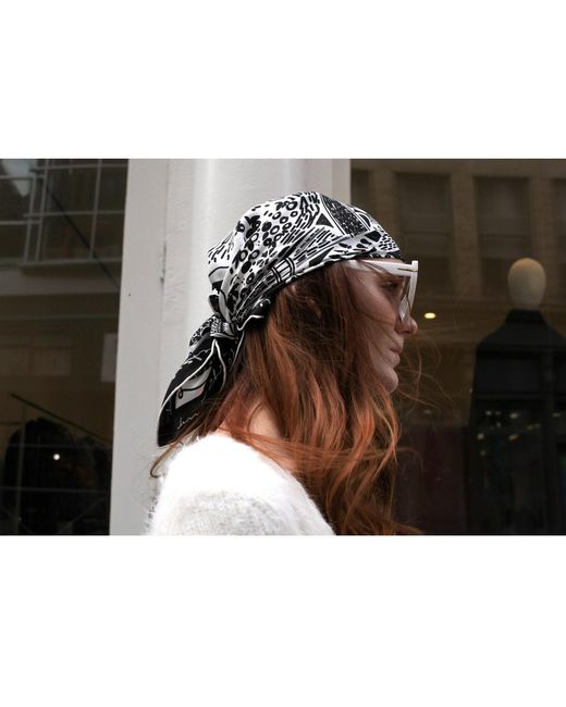 Jessie Zhao New York Black Double Sided Silk Scarf Of Garden