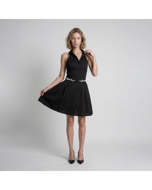 Modenaire Black Embroidered Halter Mini Dress