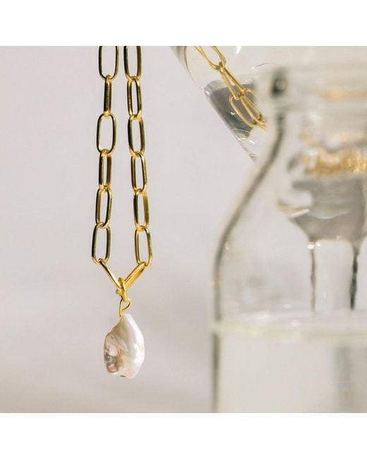 Lait & Lune Metallic Ryna Link Chain Pearl Necklace