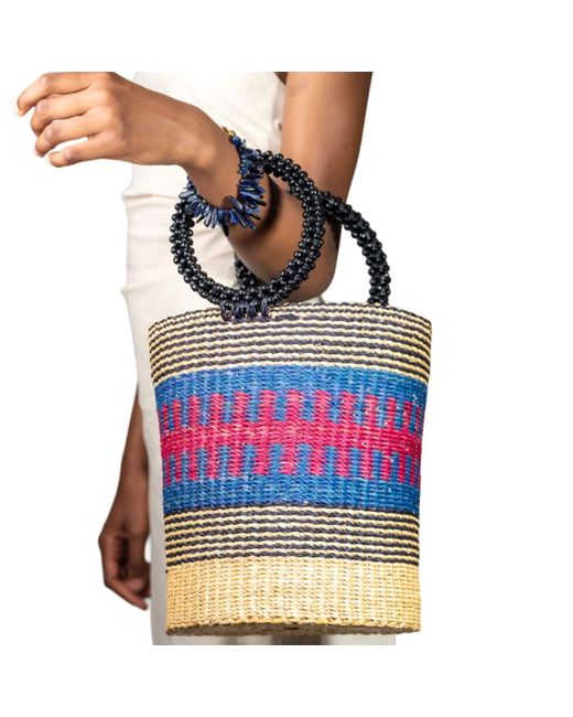 ORTUS Blue Naa Straw Bucket Bag