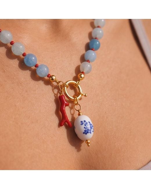 Ormiro Metallic Azure Reef Agate Beaded Necklace