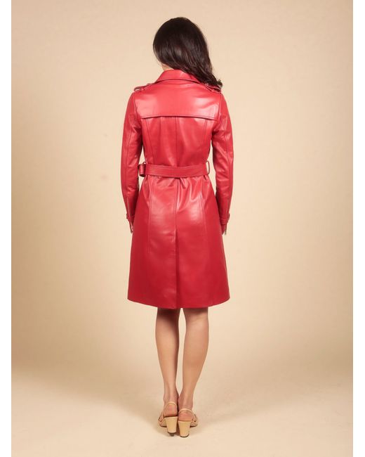 Santinni Red 'Belle Du Jour' 100% Leather Trench Coat