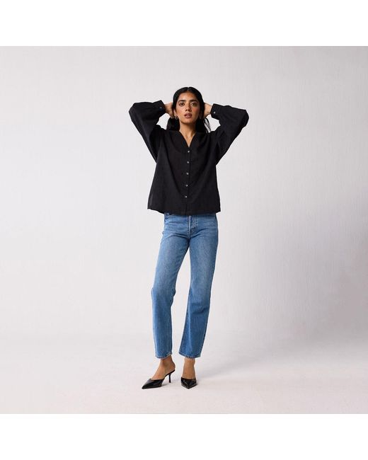 REISTOR Black Embroidered Shirt With Long Balloon Sleeves