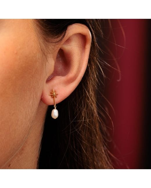 Scream Pretty Metallic Angel Star & Pearl Drop Stud Earrings