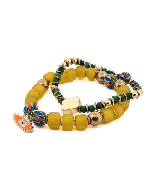 Ebru Jewelry Yellow Whispers Of The Evil Eye Beaded Bracelet Set
