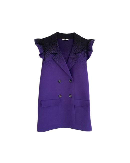 Arto. Purple Double-Breasted Sleeveless Knit Blazer With Detachable Ruffles Sleeves