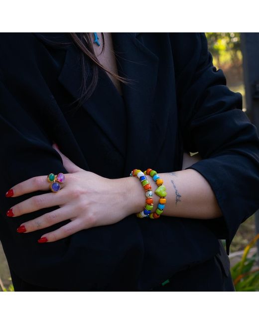Ebru Jewelry Blue Colorful Harmony Heart Beaded Bracelet