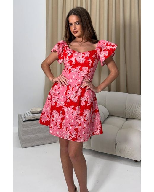 Girl In Mind Red Alex Broiderie Anglais Mini Dress
