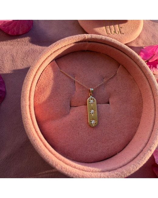 Ecce | Artisan Diamonds Metallic 14K Solid Triple Star Diamond Tag Necklace