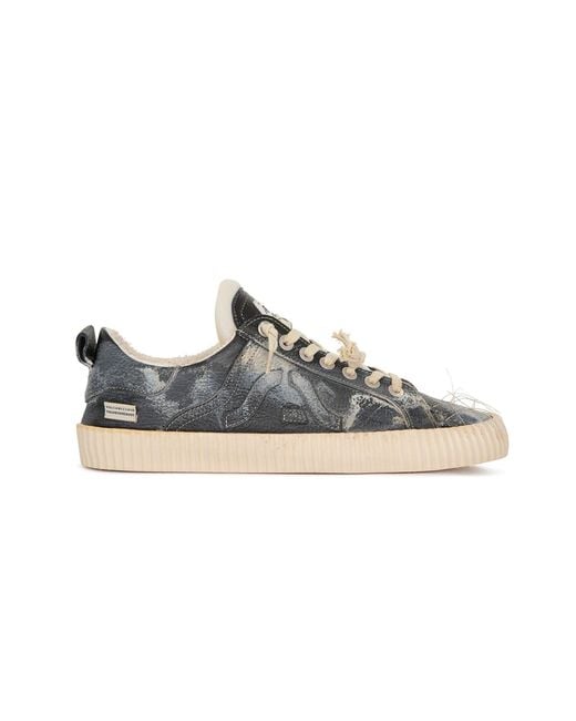 Springa | Unique Vulcanized Sneakers Italian Handmade Blue Wavy Leather Embroidery Vintage Sneakers for men