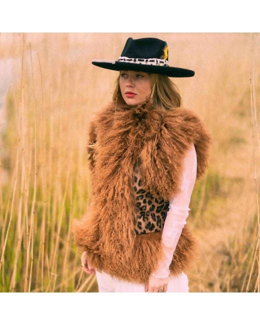 Shaded the Label Brown Neutrals Prowl Leopard Print Leather & Caramel Mongolian Fur Gilet