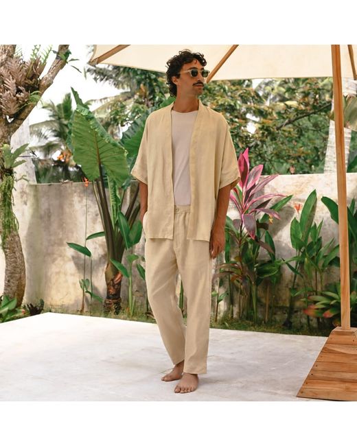 ORIGIN OF HEARTS Natural Neutrals Vela Linen Kimono Shirt For Elevated Summer Style for men