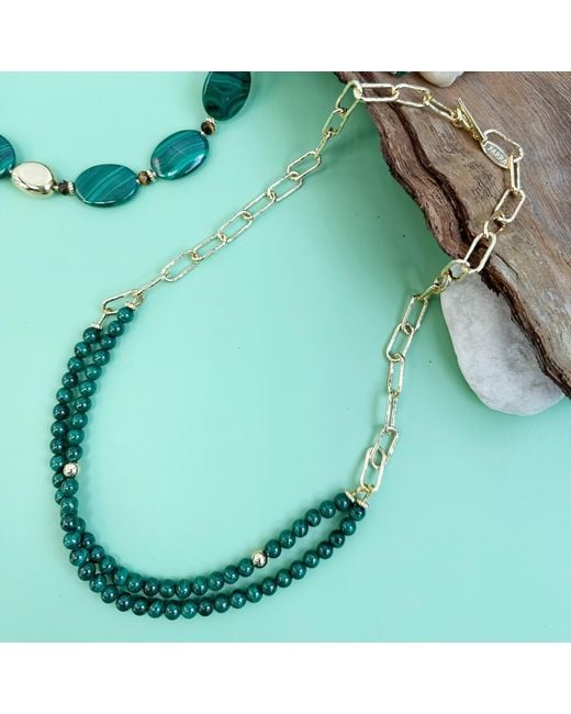 Farra Green Malachite Double Layers Chain Chic Necklace