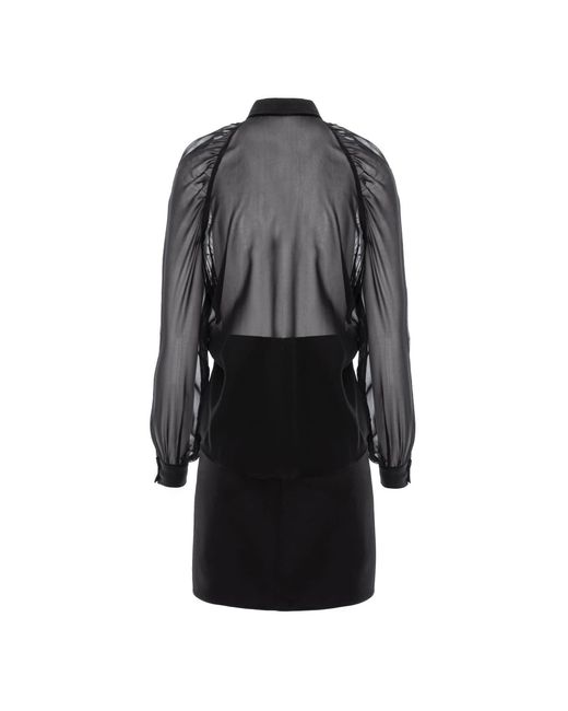 AVENUE No.29 Black Gathered Raglan Sleeve Viscose & Silk Mini Shirt Dress