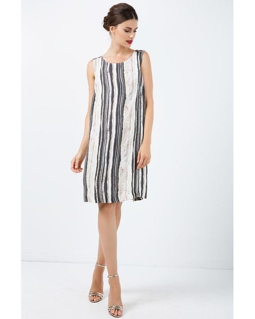 Conquista Gray Striped Straight Dress With Belt