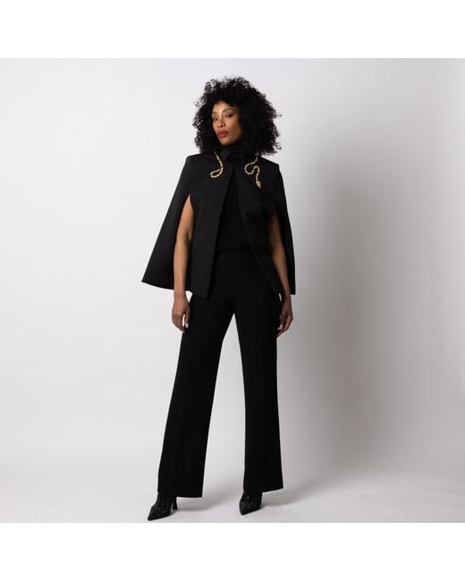 House of Laines London Black Laines Couture Tailored Cape With Embellished & Wrap Around Snake