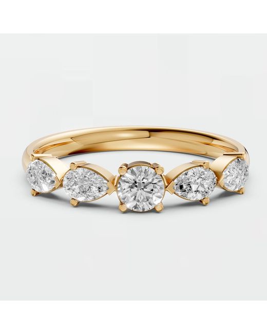 Aya Fine Jewelry Metallic Pear & Round Lab Diamond Five Stone Stackable Wedding Band Ring
