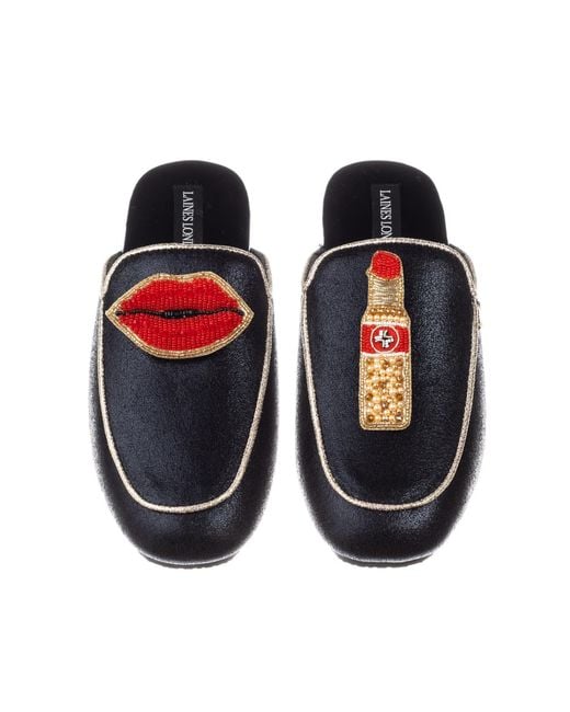 Laines London Orange Classic Mules With Lipstick & Lips Brooch