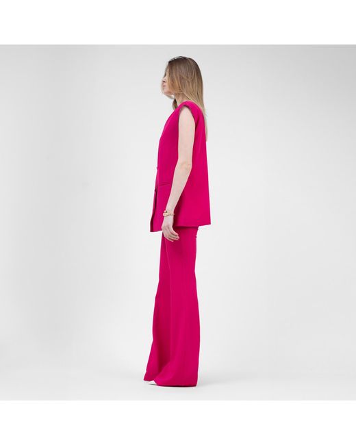 BLUZAT Pink Fuchsia Suit With Oversized Vest And Flared Trousers