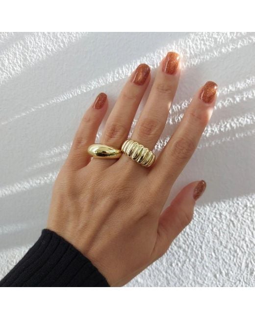 Spero London Metallic Large Multi Dished Puffy & Dome Sterling Ring Stacking Set