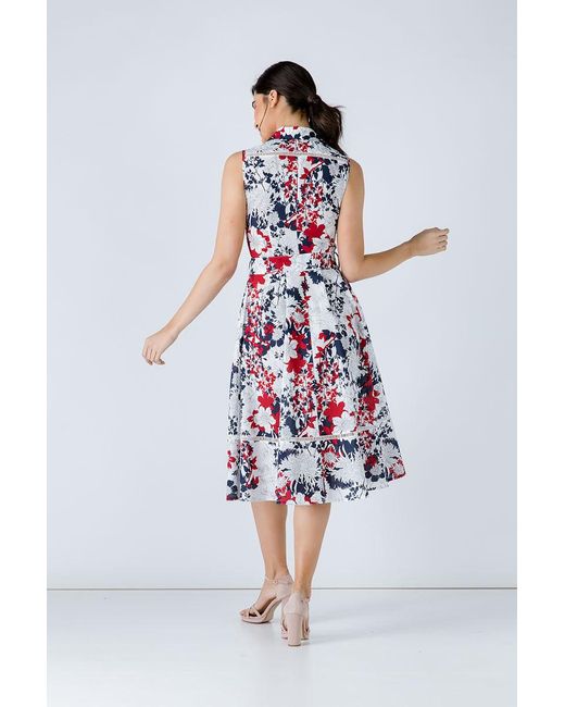 Conquista White Floral Print Dress With Belt