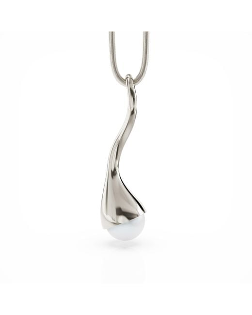 Linda Fiore Metallic Bella Solid Necklace With Large Freshwater Pearl