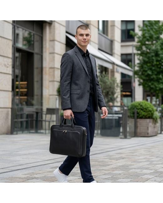 Luis Steven Black Briefcase- Pebble Leather for men