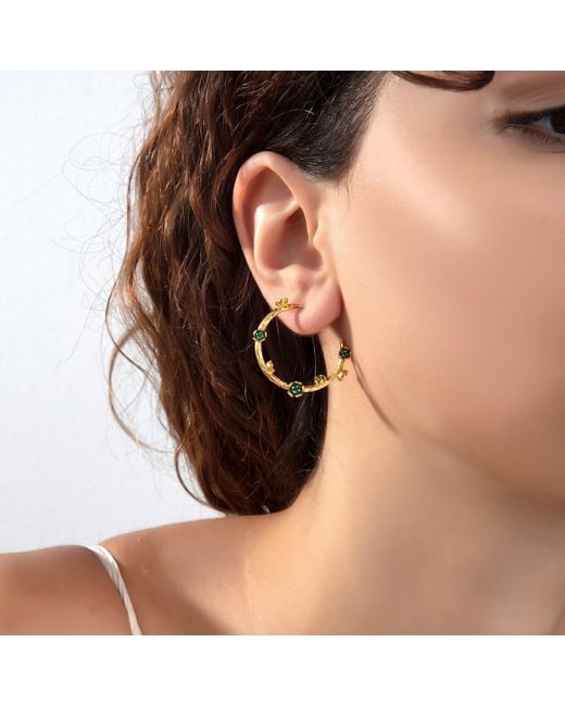 Milou Jewelry Green Small Flower Hoop Earrings