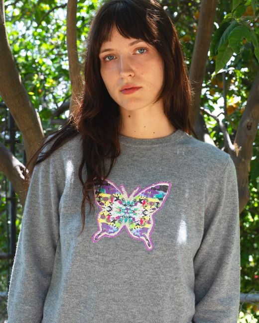 Lilia Munn Blue Limited Edition Butterfly Cashmere Sweater
