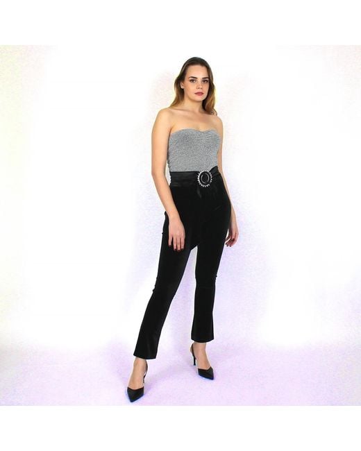 Lalipop Design Gray Strapless Fitted Silvery Knitted Top