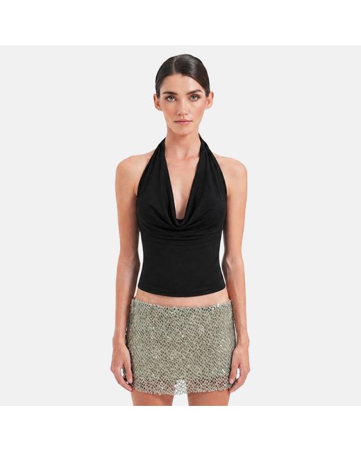 OW Collection Black Merle Draped Top