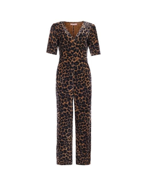 Traffic People Brown Proceed With Caution Leopard Print Clan Jumpsuit