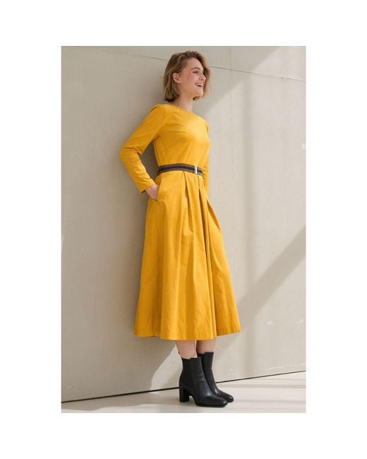 Marianna Déri Yellow Corduroy Belted Dress