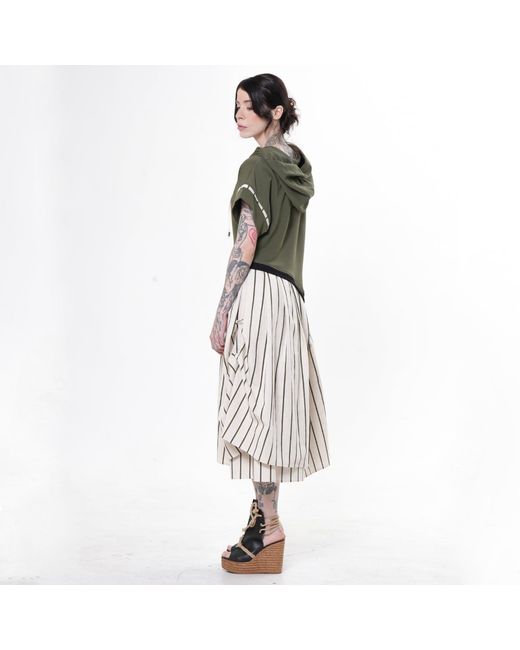 Metamorph Green Hooded Asymmetric Dress With Striped Skirt