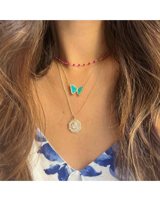KAMARIA Blue Opal Butterfly Necklace With Stripes