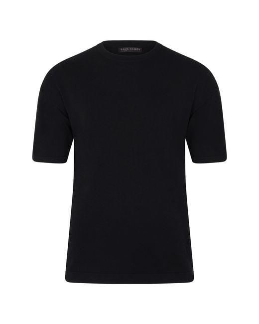 Paul James Knitwear Black Lightweight Cotton Fenn Oversized Knitted T-Shirt