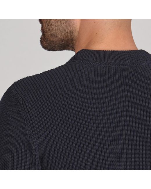 Paul James Knitwear Blue Midweight Cotton Fisherman Rib Noah Jumper for men