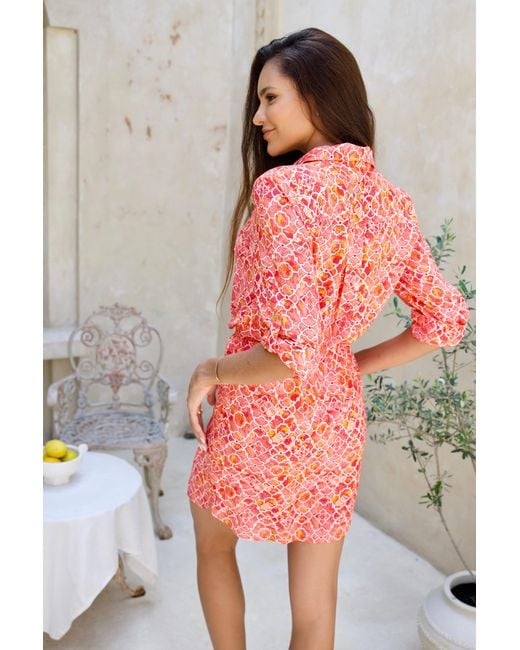 Sophia Alexia Red Marble Mosaic Zanzibar Shirt Dress