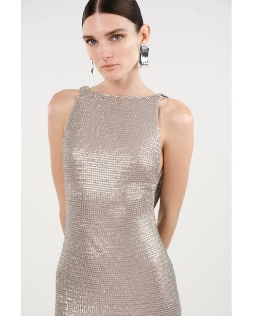 Nocturne Brown Neutrals Sequin Open Back Maxi Dress