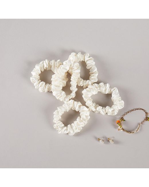 Soft Strokes Silk Metallic Pure Mulberry Silk Mini Scrunchie Set Of Five