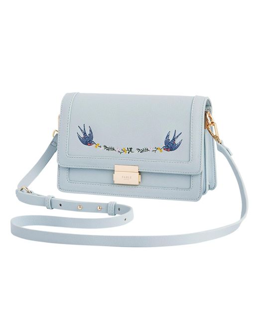 Fable England Blue Bird Embroidered Foldover Bag