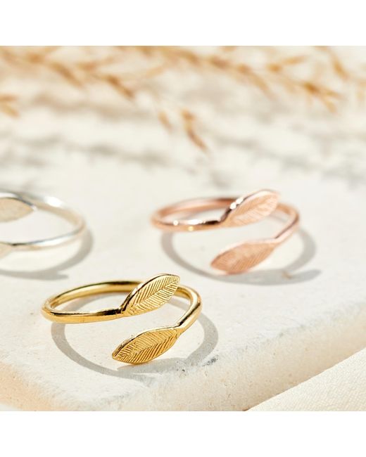 Posh Totty Designs White Rose Gold Plated Leaf Open Ring