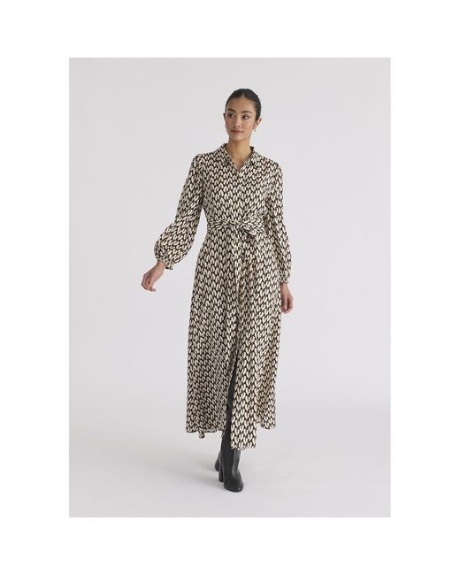 Paisie Natural Geometric Print Maxi Shirt Dress