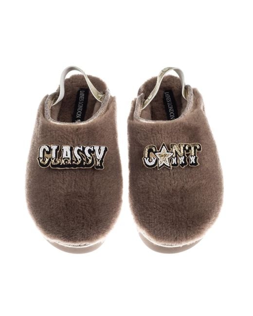 Laines London Brown Neutrals Flatform Cloud Closed Toe Slippers With Classy Cunt Brooches