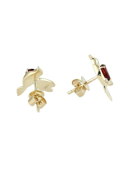 Artisan Metallic Garnet & Diamond Hammering Bird Stud Earrings